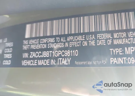 2016 Jeep Renegade 75Th Anniversary из США, поврежденный, VIN ZACCJBBT1GPC98110